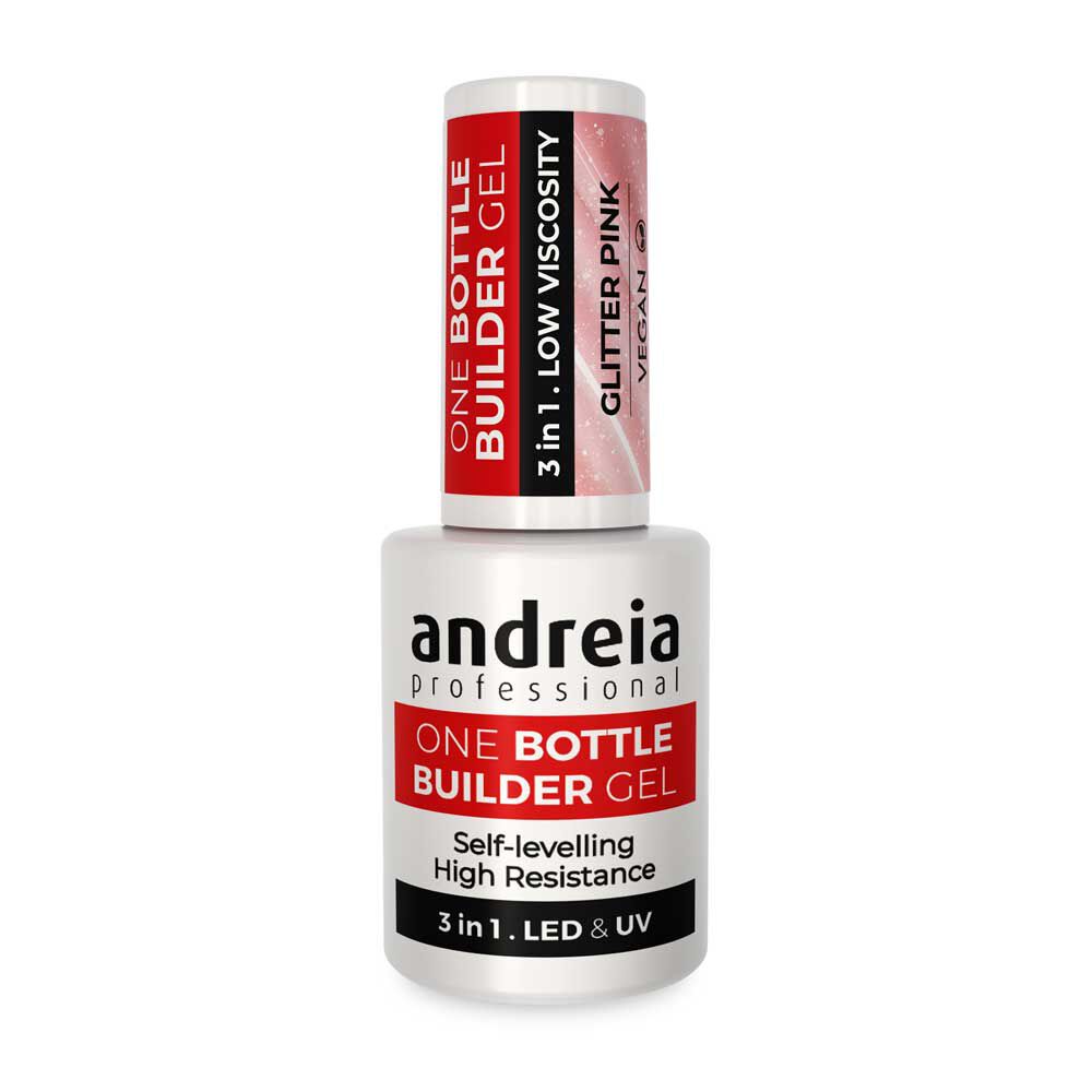 Andreia Professional One Bottle Builder Gel 3 In 1 - Gel de Construction 3 en 1 Faible Viscosité - Rose pailleté 14ml