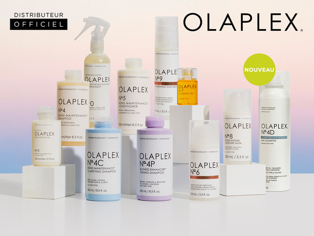 Découvrez OLAPLEX !  Répare vos cheveux de l'intérieur. Des cheveux bouclés aux cheveux lisses, OLAPLEX est adapté et efficace pour tous les types de cheveux.